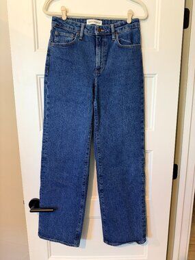 Aritzia Denim Forum Remy High Rise Wide Leg Jeans, Dark Blue, Size 28